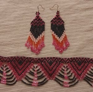 Beaded necklace and earrings set